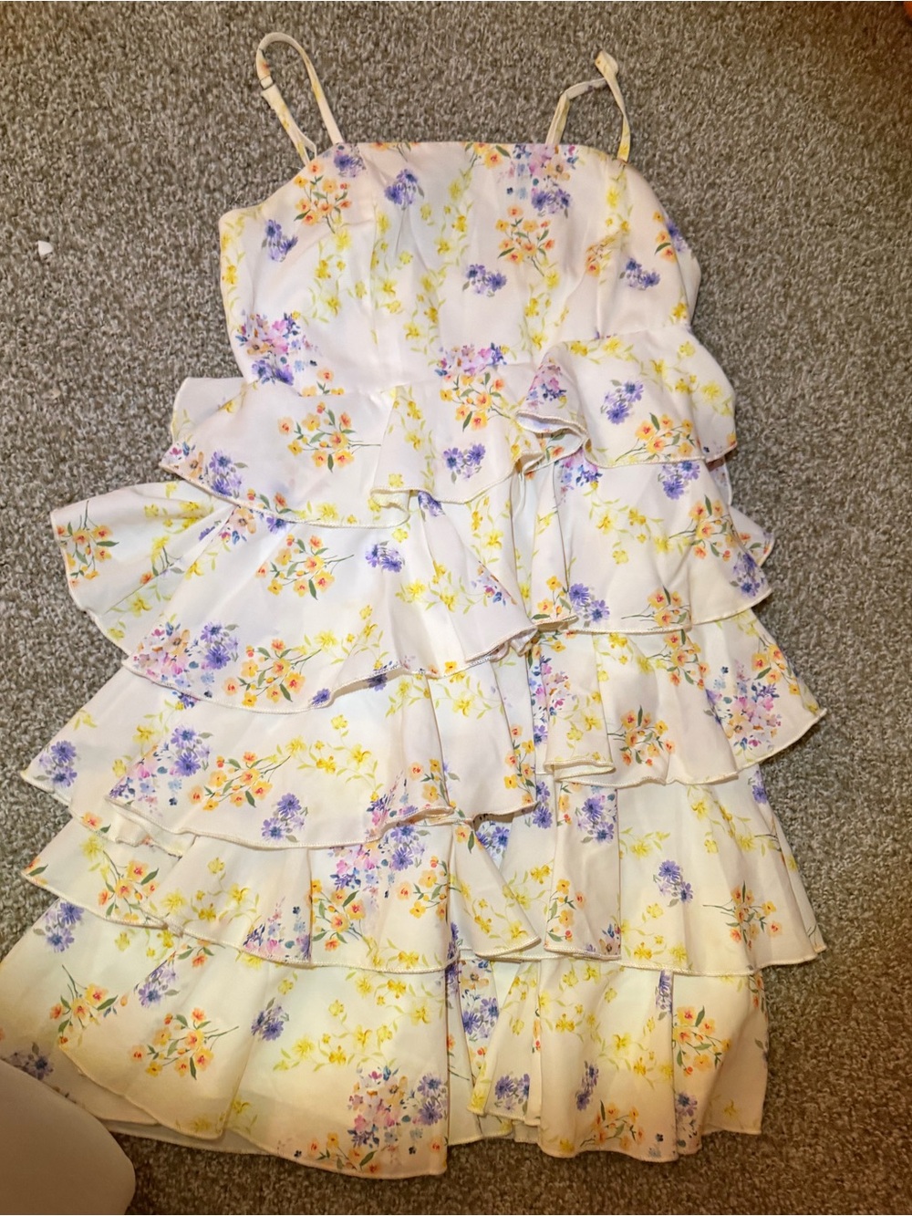 White Floral Ruffle Tiered Sundress